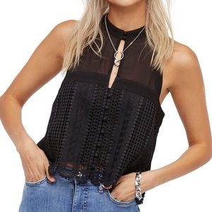 Free People Rory Sleeveless Knit Lace Top XS Black
